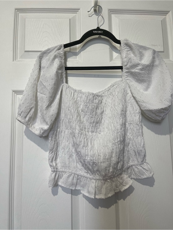 Style Envy Tops - Style Envy White Smocked Square-Neck Puff Sleeve Blouse